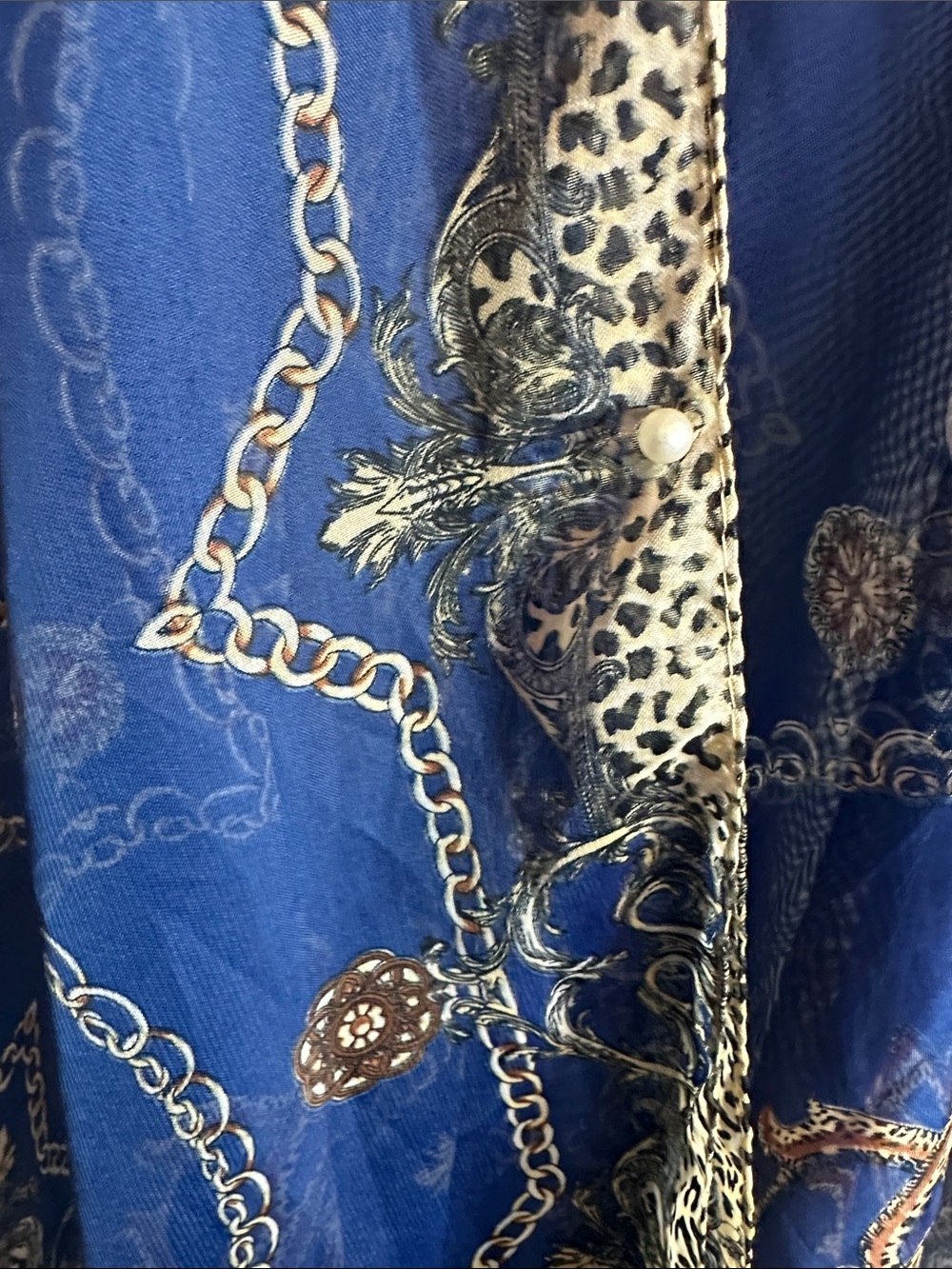 Source Unknown Royal Blue Sheer Kimono with Gold Chain Print - Picture 3 of 7